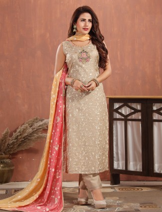 Embroidery beige salwar suit with dupatta