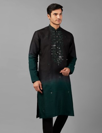 Black and rama blue shaded kurta suit