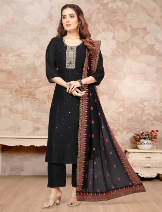 Black silk salwar suit with dupatta