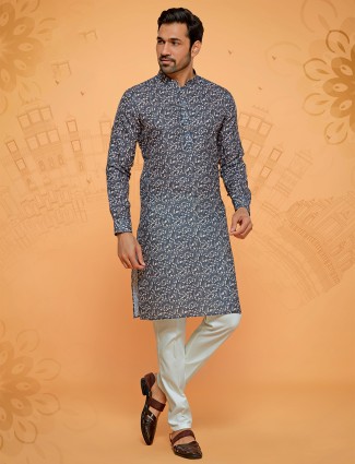 Charcoal grey linen cotton kurta suit