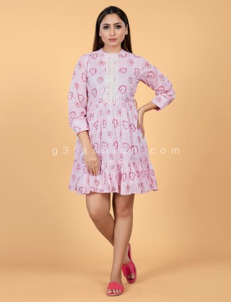 Stylish Printed Pink Cotton Kurti for Casual Wear