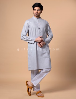 Light grey cotton kurta suit for festive look