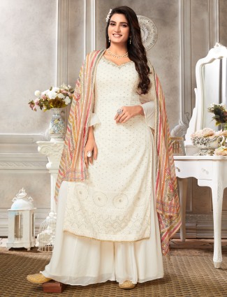 Georgette cream palazzo suit