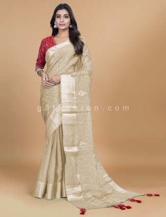 Cream Hue festive wear Organza Saree