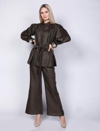 Dark brown plain cotton co ord set