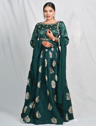 Dark Green Silk Anarkali Suit for Wedding