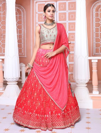 Dark pink printed lehenga choli in silk