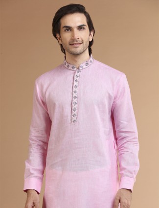 Chic pink linen kurta suit