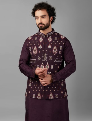 Stylish silk wine waistcoat set
