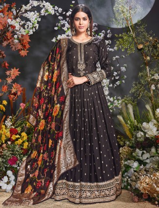 Black Silk Anarkali Floor length Suit
