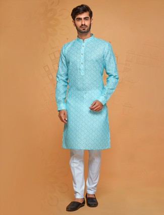 Newest sky blue linen cotton kurta suit