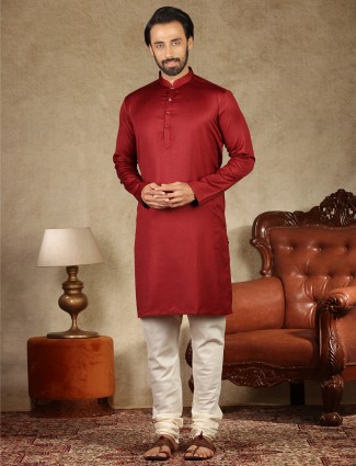 Solid maroon cotton kurta suit for festive