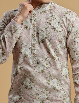 Dusty pink georgette kurta suit with floral print