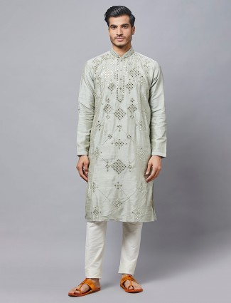 Silk green hue kurta suit