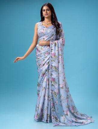 Beautiful grey printed saree