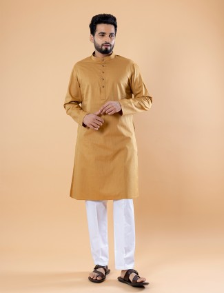 Plain khaki cotton kurta suit