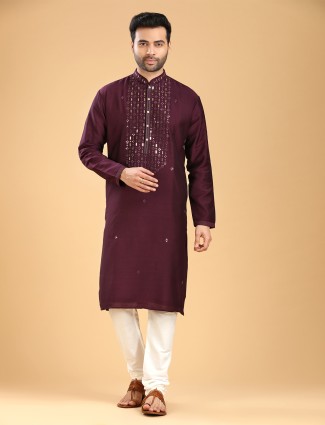 Wine cotton festive look kurta suit