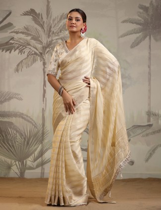 Cream soft organza wedding saree