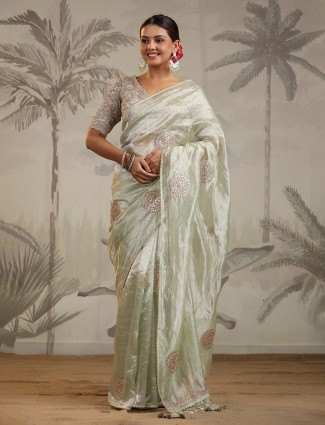 Stunning organza light green saree