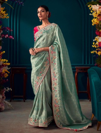 Mint green banarasi silk saree