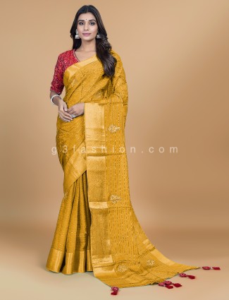 Mustard Yellow Organza Saree