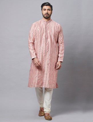 Trendy peach kurta set for festive wear