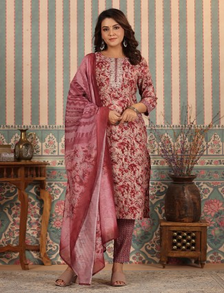 Trendy cotton printed onion pink kurti set