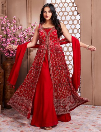 Newest red georgette palazzo suit
