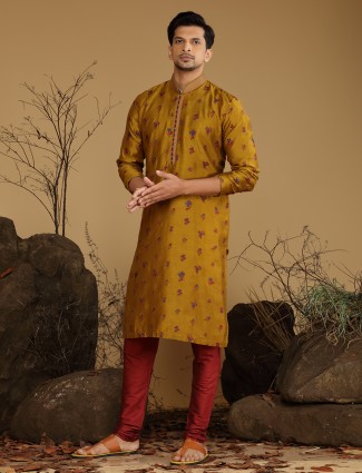 Latest mustard yellow embroidery kurta suit