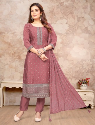 Silk festive salwar suit in onion pink