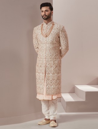 Fabulous peach raw silk groom wear sherwani Fabulous peach raw silk groom wear sherwani
