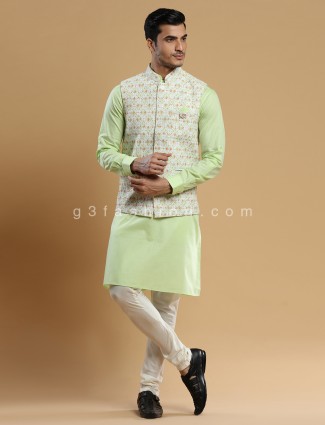 Pista green and cream silk waistcoat set