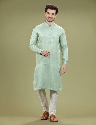 Plain pista green silk kurta suit