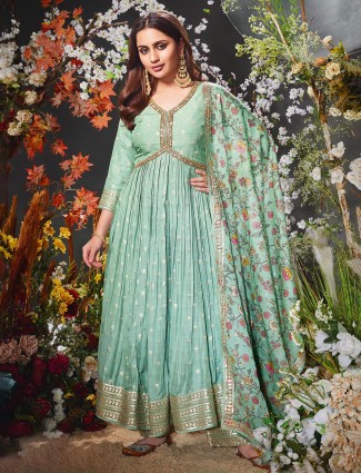 Stylish Pista Green Silk Salwar Suit