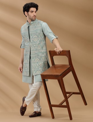 Elegant pista green silk waistcoat set for receptions