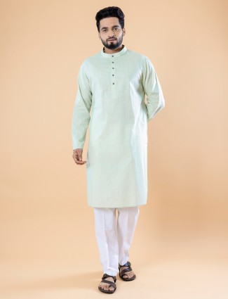 Plain cotton kurta suit in pista green