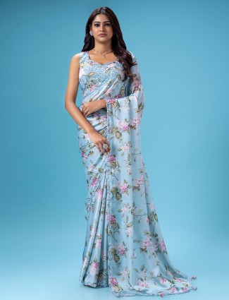 Pretty sky blue mashru silk saree