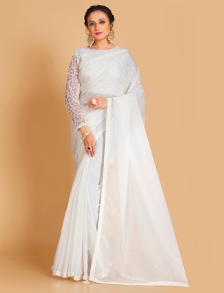 White soft organza saree