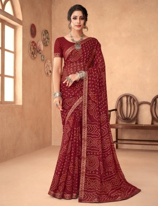 Bandhani printed maroon saree