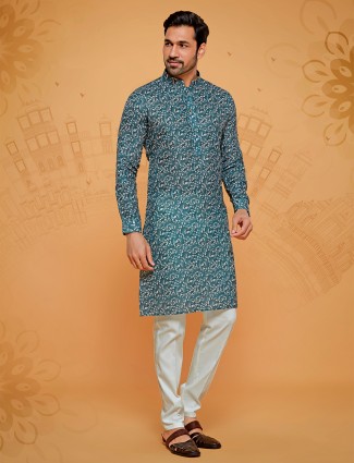Rama green linen cotton kurta suit
