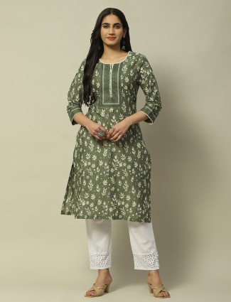 RANGRITI Green printed straight kurti