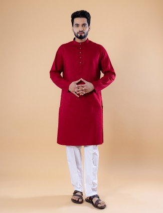 Plain cotton red kurta suit