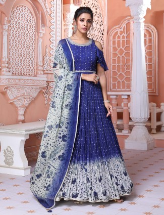 Georgette royal blue anarkali suit
