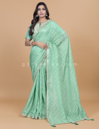 Wedding sea green georgette saree