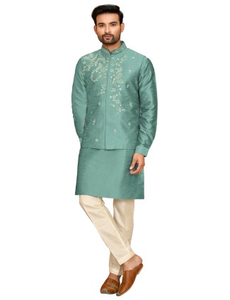 Sea green silk waistcoat set