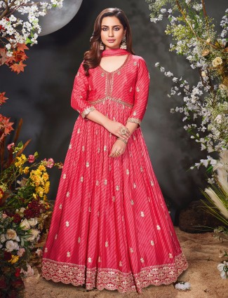 Dark Pink Printed Anarkali Suit