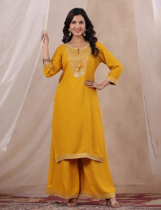 Bright yellow cotton palazzo set