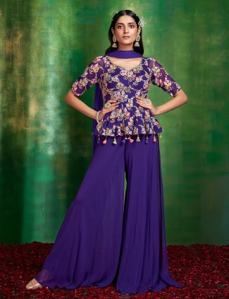 Stunning georgette purple palazzo suit
