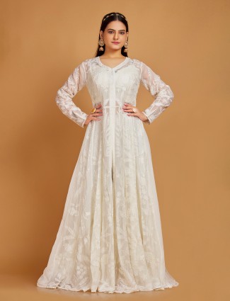 Trendy white georgette palazzo suit