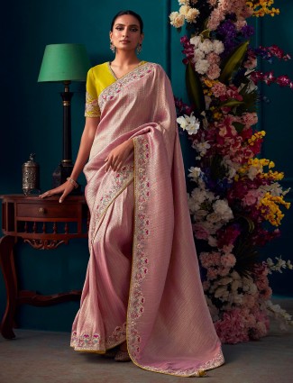 Elegant light pink banarasi silk saree